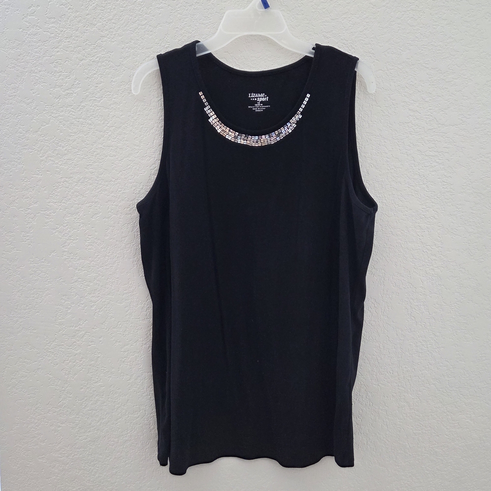 Liz & Me Black Tank Top with Beaded Neckline